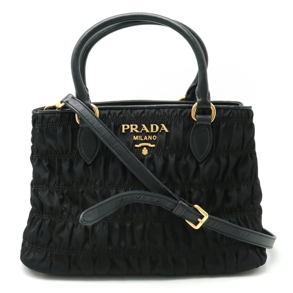 Prada Handbag Crossbody Bag Gathered Leather NERO Black